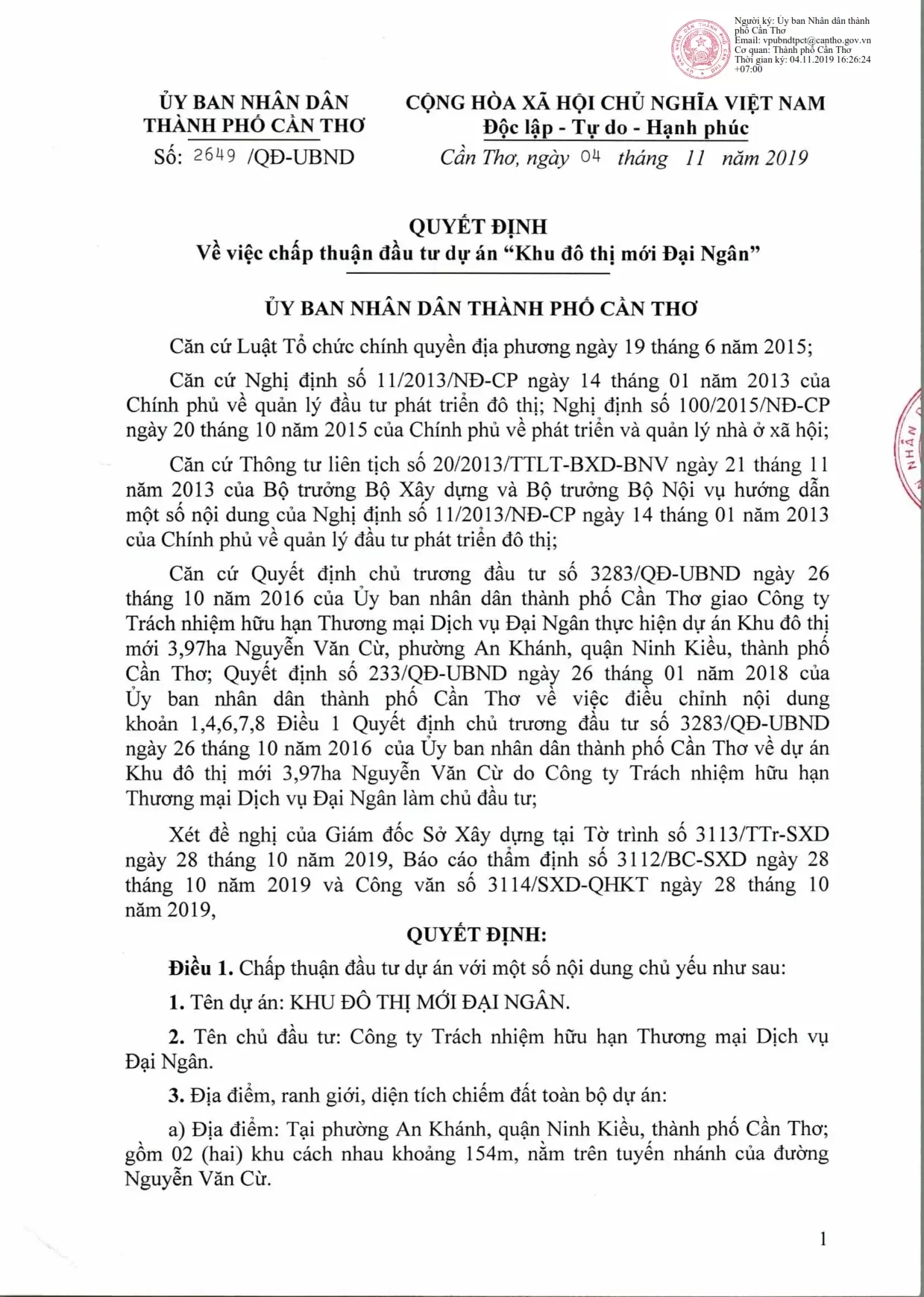 Pháp lý của khu dân cư Đại Ngân Cần Thơ