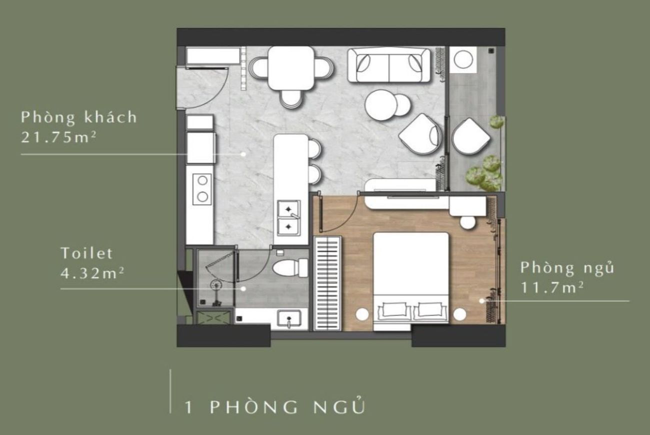 Thiết kế căn hộ 1 Phòng Ngủ