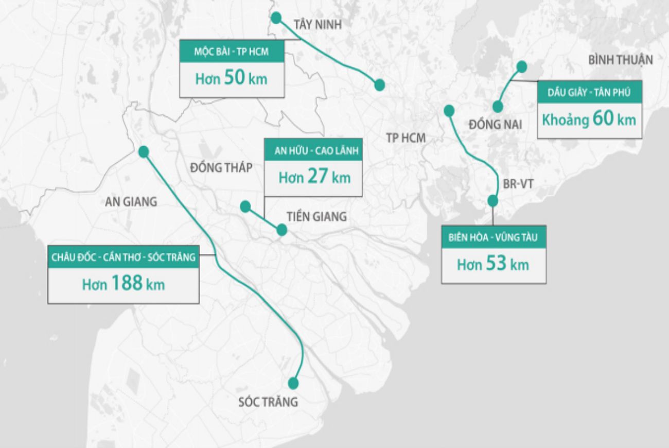 Hướng tuyến 5 dự án cao tốc ở phía Nam sắp triển khai