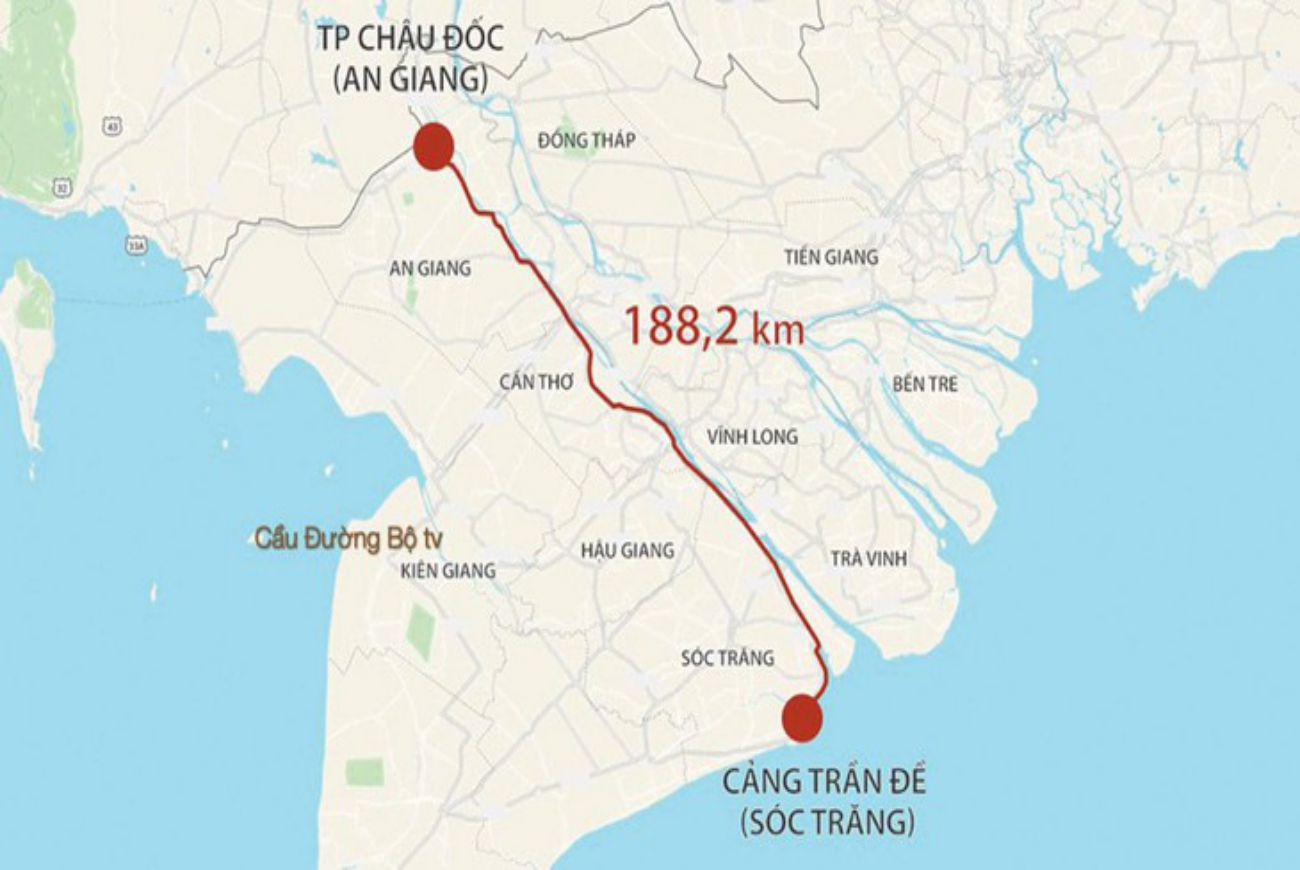 Dự án cao tốc Châu Đốc - Cần Thơ - Sóc Trăng dự kiến có chiều dài hơn 188 km.